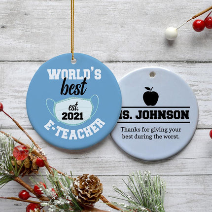 E-Teacher Appreciation Personalized Ceramic Round Ornament - COLOR - Baby Blue created by ORNAMENT SHOP