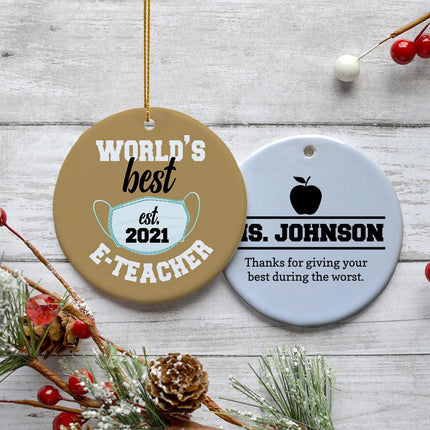 E-Teacher Appreciation Personalized Ceramic Round Ornament - COLOR - Gold created by ORNAMENT SHOP