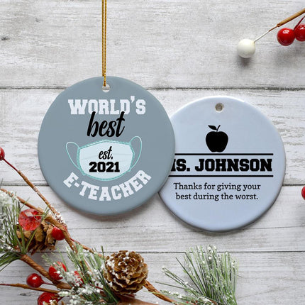 E-Teacher Appreciation Personalized Ceramic Round Ornament - COLOR - Silver created by ORNAMENT SHOP