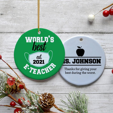 E-Teacher Appreciation Personalized Ceramic Round Ornament - COLOR - Green created by ORNAMENT SHOP