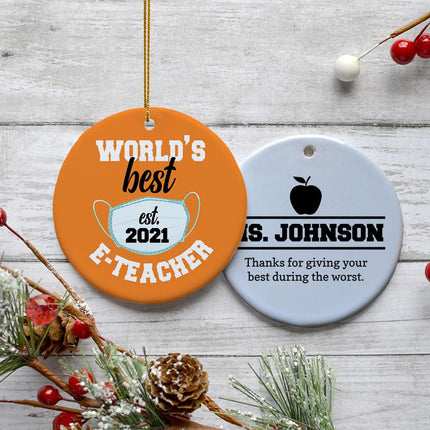 E-Teacher Appreciation Personalized Ceramic Round Ornament - COLOR - Orange created by ORNAMENT SHOP