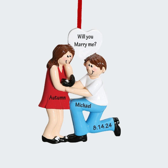 Engagement Couple with Ring Box Christmas Ornament created by RUDOLPH AND ME and designed by Ornament Shop