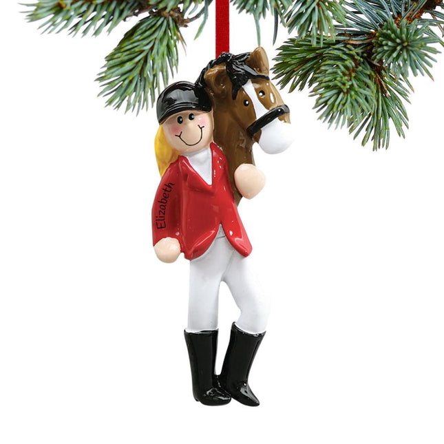 Equestrian with Horse Christmas Ornament - HAIR COLOR - Blonde created by RUDOLPH AND ME and designed by Ornament Shop