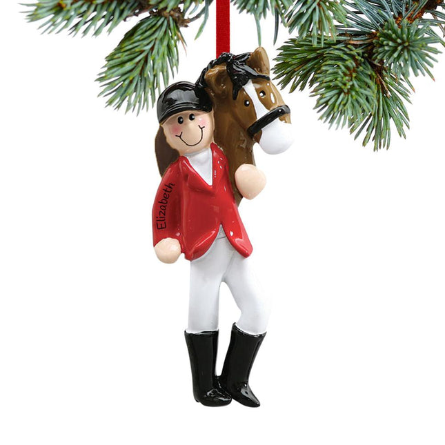 Equestrian with Horse Christmas Ornament - HAIR COLOR - Brunette created by RUDOLPH AND ME and designed by Ornament Shop
