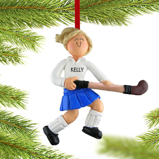 Field Hockey Player Christmas Ornament - HAIR COLOR - Blonde created by ORNAMENT SHOP
