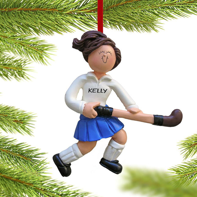 Field Hockey Player Christmas Ornament - HAIR COLOR - Brunette created by ORNAMENT SHOP