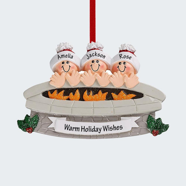 Firepit Family Personalized Christmas Ornament - 3 or 4 Family Members - FAMILY - 3 Family Members created by RUDOLPH AND ME and designed by Ornament Shop