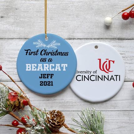 First Christmas As Personalized Ceramic Round Ornament - COLOR - Blue created by ORNAMENT SHOP