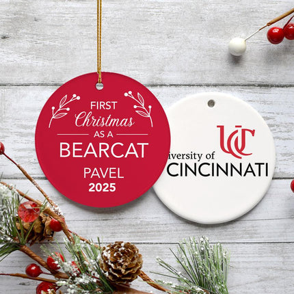 First Christmas College Team Personalized Ceramic Round Ornament - COLOR - Red created by ORNAMENT SHOP