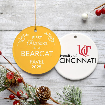 First Christmas College Team Personalized Ceramic Round Ornament - COLOR - Yellow created by ORNAMENT SHOP