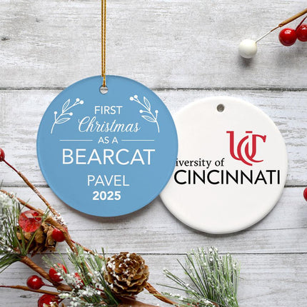First Christmas College Team Personalized Ceramic Round Ornament - COLOR - Blue created by ORNAMENT SHOP