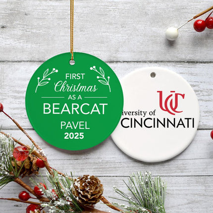 First Christmas College Team Personalized Ceramic Round Ornament - COLOR - Silver created by ORNAMENT SHOP