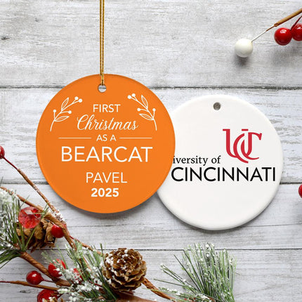 First Christmas College Team Personalized Ceramic Round Ornament - COLOR - Green created by ORNAMENT SHOP