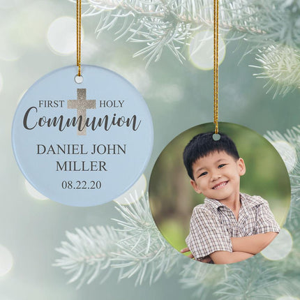 First Communion Personalized Photo Ceramic Round Ornament - DESIGN - Floral Wreath - Yellow & Pink Flowers created by ORNAMENT SHOP