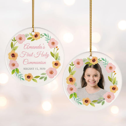 First Communion Personalized Photo Ceramic Round Ornament - DESIGN - Blue & Cross created by ORNAMENT SHOP