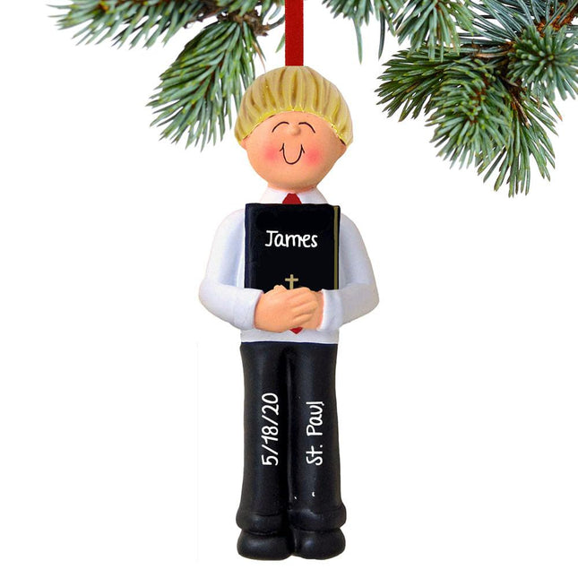 First Communion with Bible Boy or Girl Personalized Ornament - GENDER & HAIR COLOR - Blonde Boy created by ORNAMENT SHOP