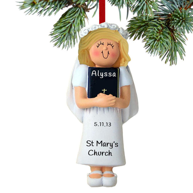 First Communion with Bible Boy or Girl Personalized Ornament - GENDER & HAIR COLOR - Blonde Girl created by ORNAMENT SHOP