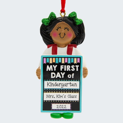First Day of School Personalized Ceramic Round Ornament - GENDER & HAIR COLOR - Girl / Black created by ORNAMENT SHOP