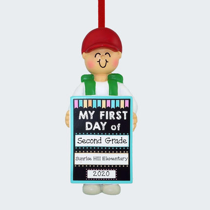 First Day of School Personalized Ceramic Round Ornament - GENDER & HAIR COLOR - Boy / Blonde created by ORNAMENT SHOP