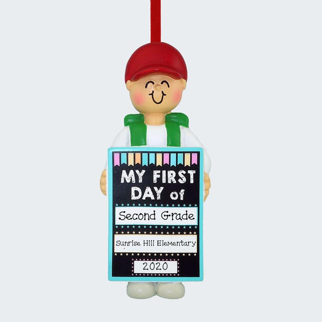 First Day of School Personalized Ceramic Round Ornament - GENDER & HAIR COLOR - Boy / Blonde created by ORNAMENT SHOP