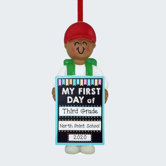 First Day of School Personalized Ceramic Round Ornament - GENDER & HAIR COLOR - Boy/ Black created by ORNAMENT SHOP