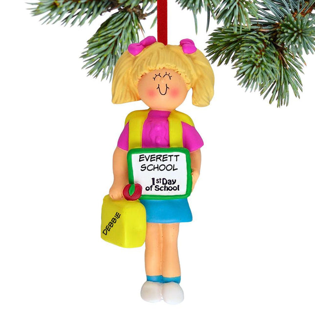 First Day of School Girl Christmas Ornament - GENDER & HAIR COLOR - Girl / Blonde created by ORNAMENT SHOP