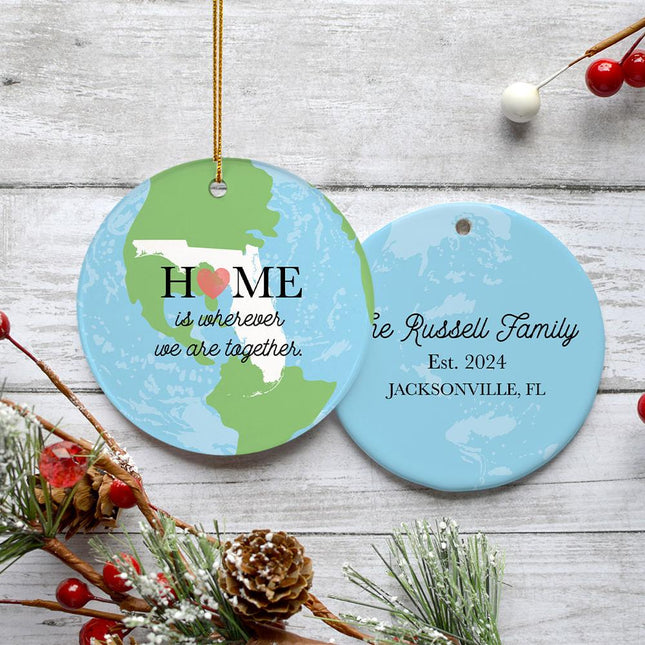 Florida Home Christmas Ornament - DESIGN - World with Florida Map & Blue Ocean created by ORNAMENT SHOP