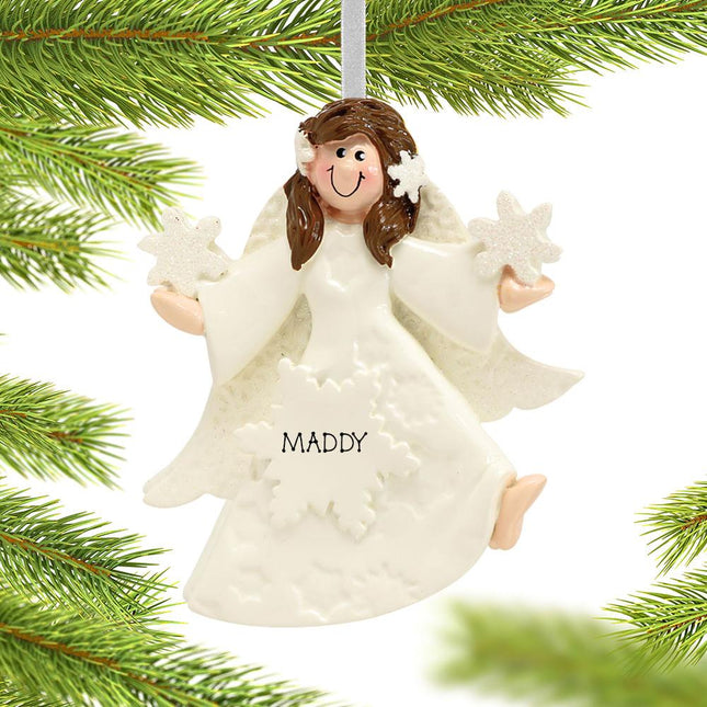 Glitter Snowflake Angel Christmas Ornament - HAIR COLOR - Brunette created by RUDOLPH AND ME and designed by Ornament Shop