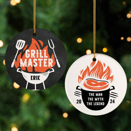 Grill Master Personalized Ceramic Round Ornament - DESIGN - Steak On Pot created by ORNAMENT SHOP