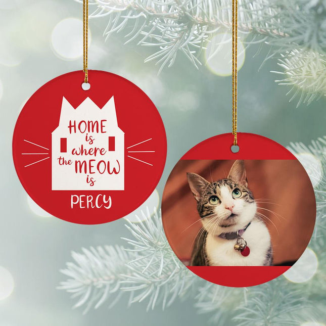 Home is Where the Meow is Christmas Personalized Ceramic Round Ornament created by ORNAMENT SHOP