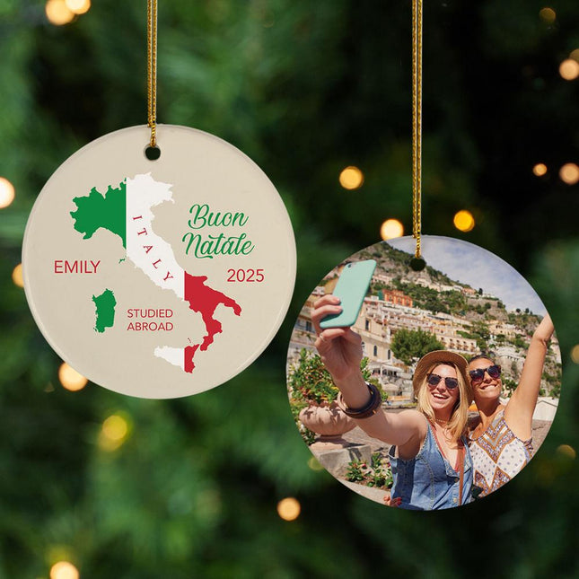 Italy Personalized Ceramic Round Ornament - DESIGN - Buon Natale (Darker Beige) created by ORNAMENT SHOP