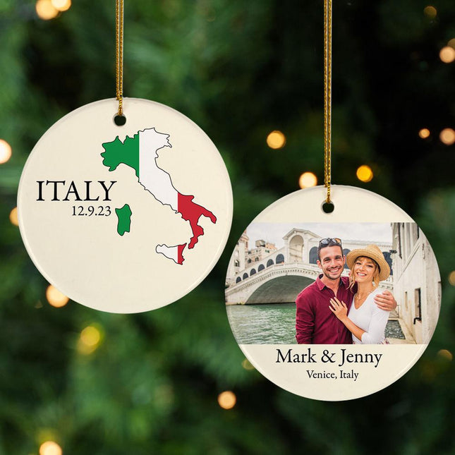 Italy Personalized Ceramic Round Ornament - DESIGN - Itlay with Date (Lighter Beige created by ORNAMENT SHOP