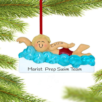 Learning to Swim Boy or Girl Personalized Ornament - GENDER & HAIR COLOR - Boy / Blonde created by ORNAMENT SHOP
