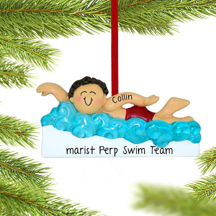 Learning to Swim Boy or Girl Personalized Ornament - GENDER & HAIR COLOR - Boy / Brunette created by ORNAMENT SHOP