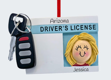 Personalized License with Key Girl Christmas Ornament