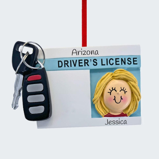 Personalized License with Key Girl Christmas Ornament