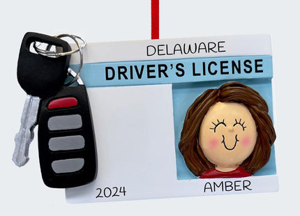 Personalized License with Key Girl Christmas Ornament