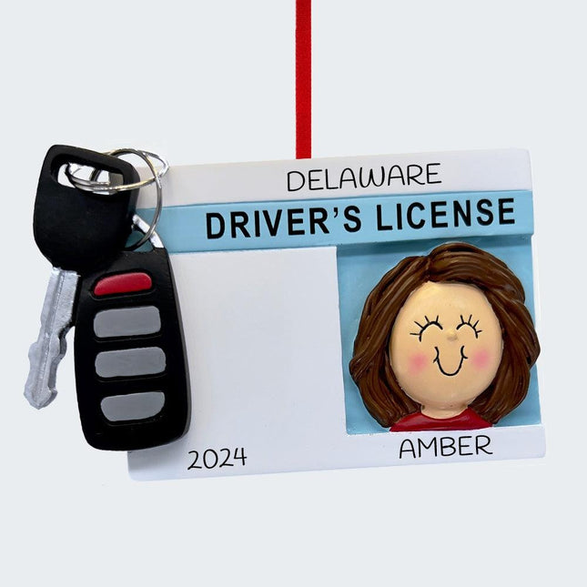 License with Key Girl or Boy Personalized Ornament - GENDER & HAIR COLOR - Girl / Brunette created by ORNAMENT SHOP
