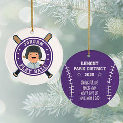 Little Slugger Blond With Bat Personalized Cermaic Round Ornament - COLOR - Black created by ORNAMENT SHOP