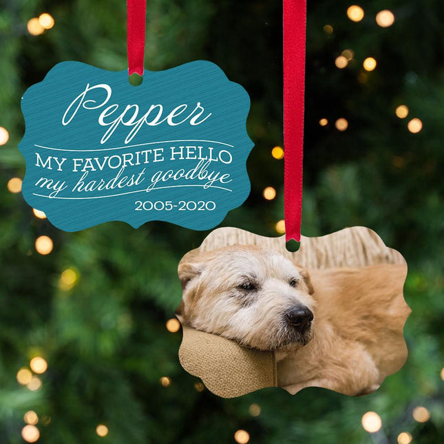 My Favorite Hello, My Hardest Goodbye Personalized Metal Ornament - COLOR - Blue created by ORNAMENT SHOP