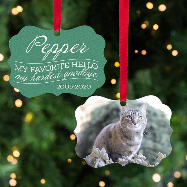 My Favorite Hello, My Hardest Goodbye Personalized Metal Ornament - COLOR - Green created by ORNAMENT SHOP
