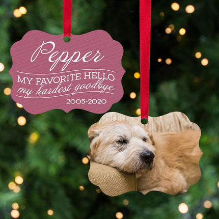 My Favorite Hello, My Hardest Goodbye Personalized Metal Ornament - COLOR - Pink created by ORNAMENT SHOP