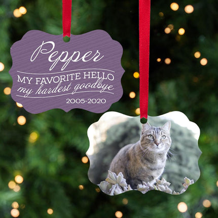 My Favorite Hello, My Hardest Goodbye Personalized Metal Ornament - COLOR - Purple created by ORNAMENT SHOP