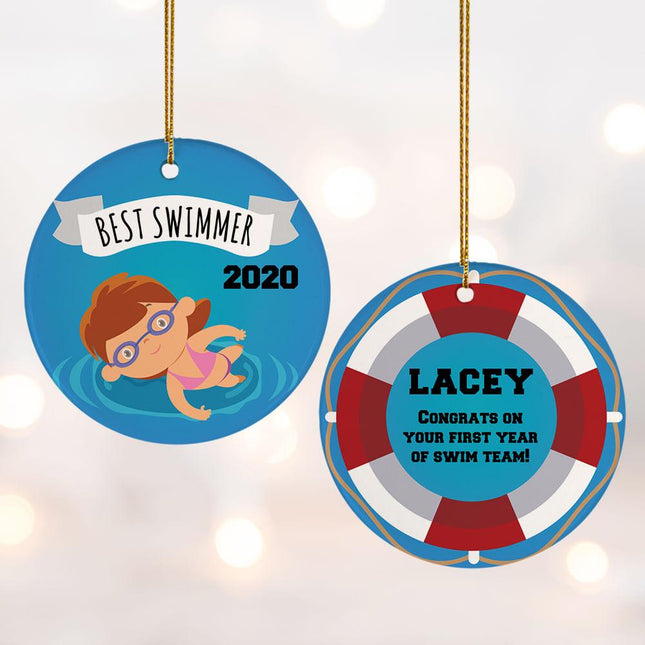 Personalized New Swimmer Female Christmas Ornament