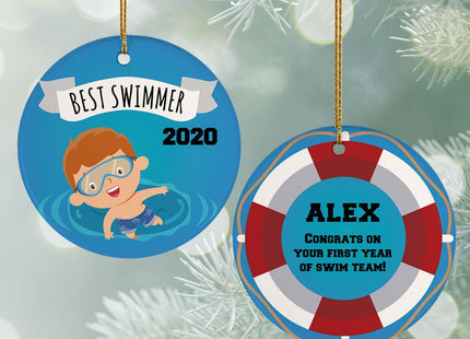Personalized New Swimmer Male Christmas Ornament