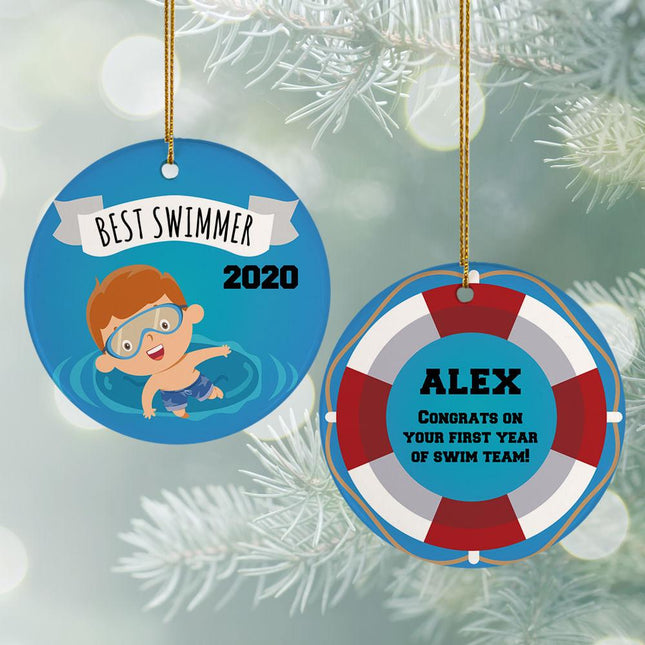 Personalized New Swimmer Male Christmas Ornament