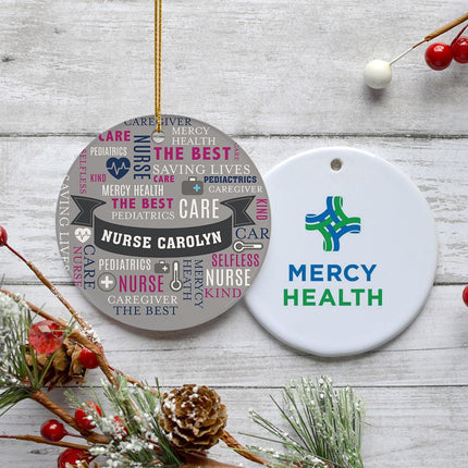 Nurse Appreciation Word Cloud Personlaized Logo Ceramic Round Ornament - COLOR - Pink created by ORNAMENT SHOP