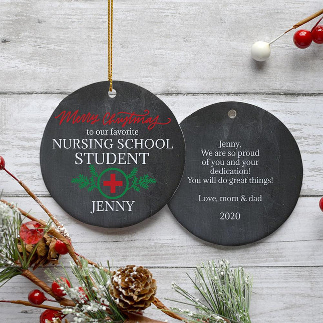 Nursing School Christmas Ornament - DESIGN - Dark Grey Background created by ORNAMENT SHOP