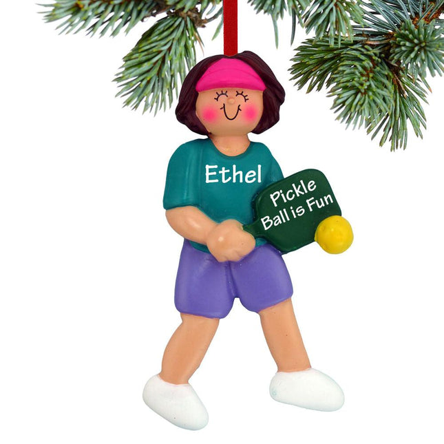 Pickleball Personalized Personalized Christmas Ornament - GENDER & HAIR COLOR - Female / Brunette created by ORNAMENT SHOP