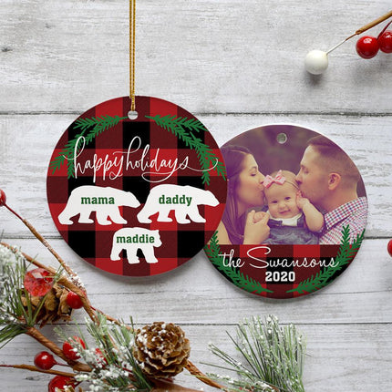 Plaid Bear Family of 3, 4, 5, 6 or 7 Christmas Ornament - FAMILY - 3 Family Members created by ORNAMENT SHOP